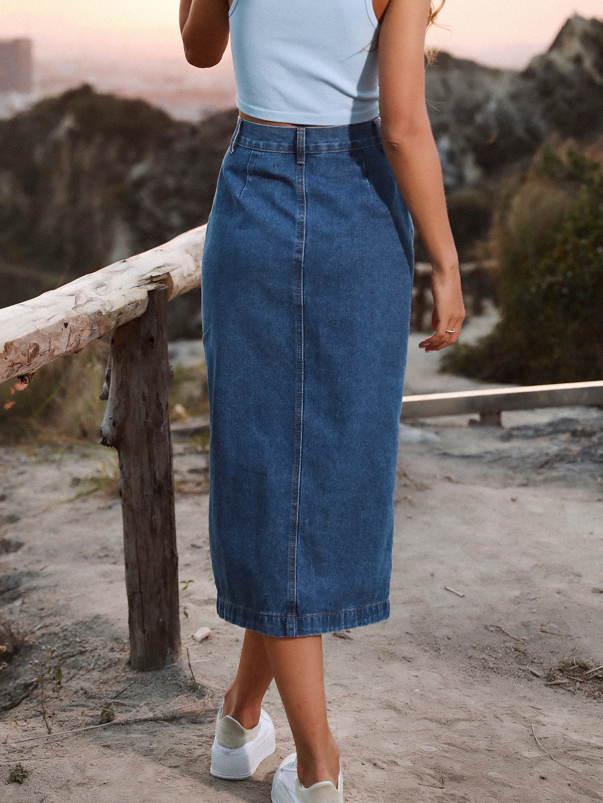 Saia jeans lápis maxi feminina