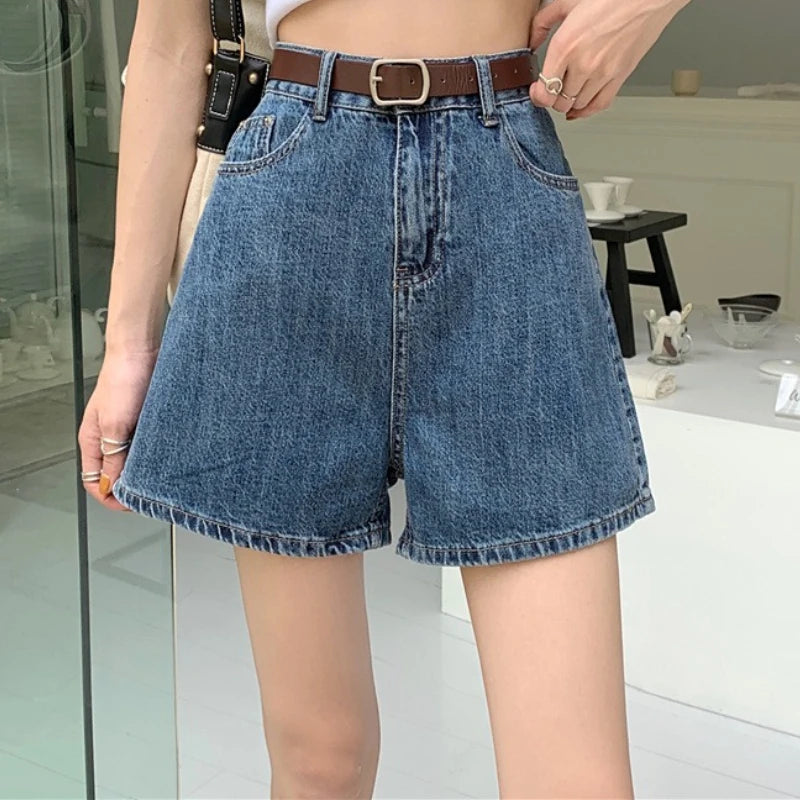 Shorts feminino casual solto cintura alta elegante