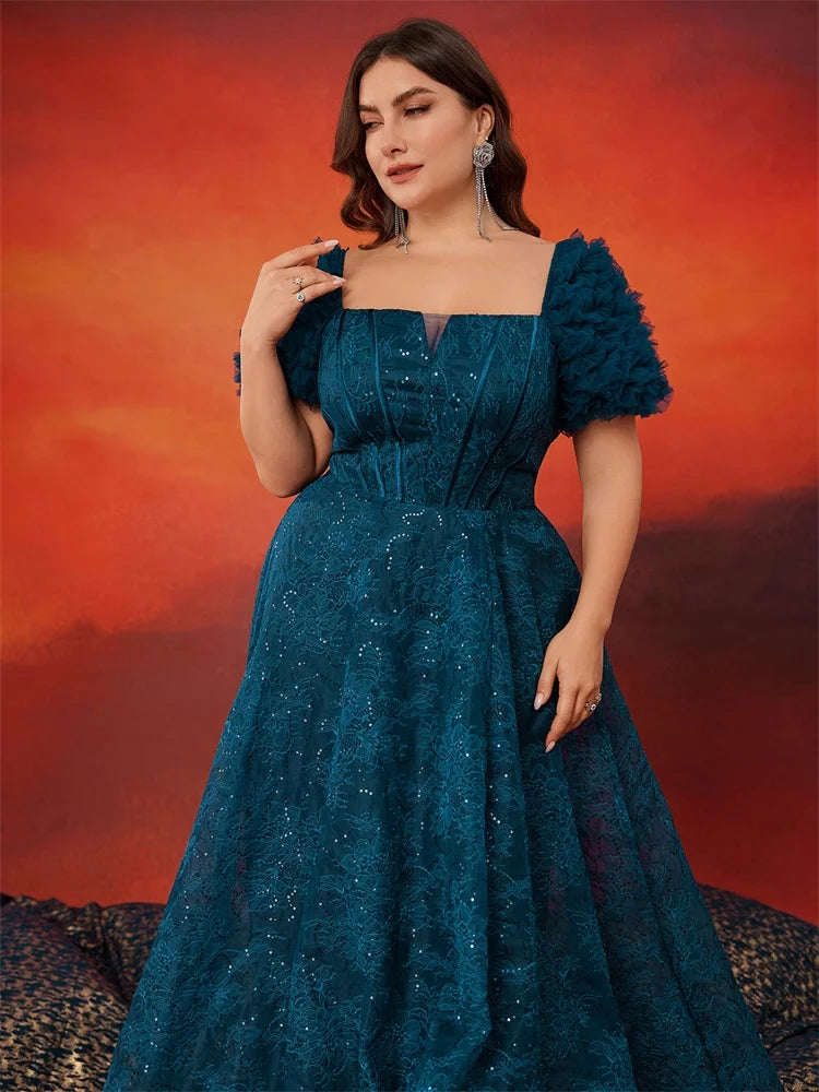 Lucyinlove Plus Size Azul Elegante Manga Curta