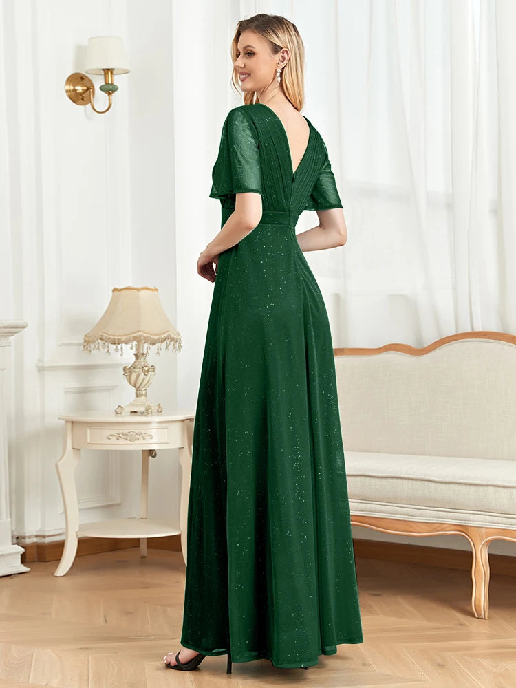 Vestido de noite longo com decote em V