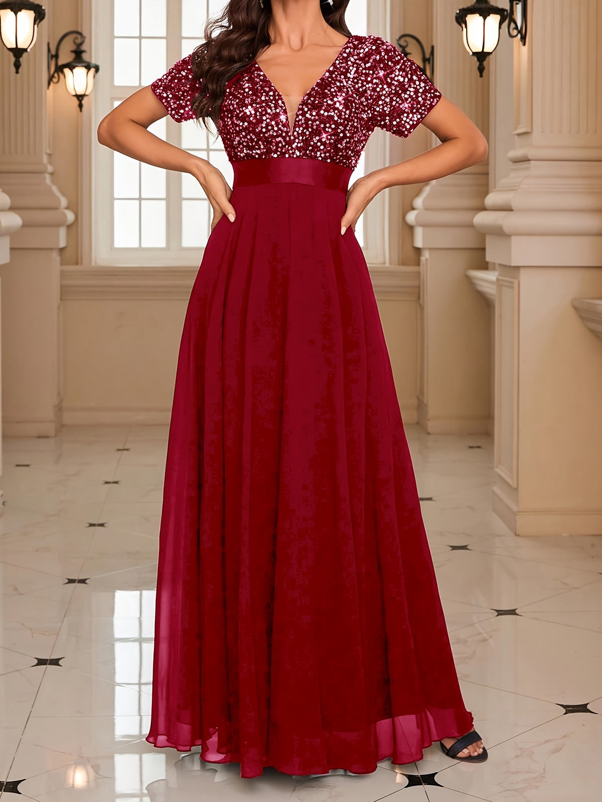 Vestido de coquetel elegante com decote em V