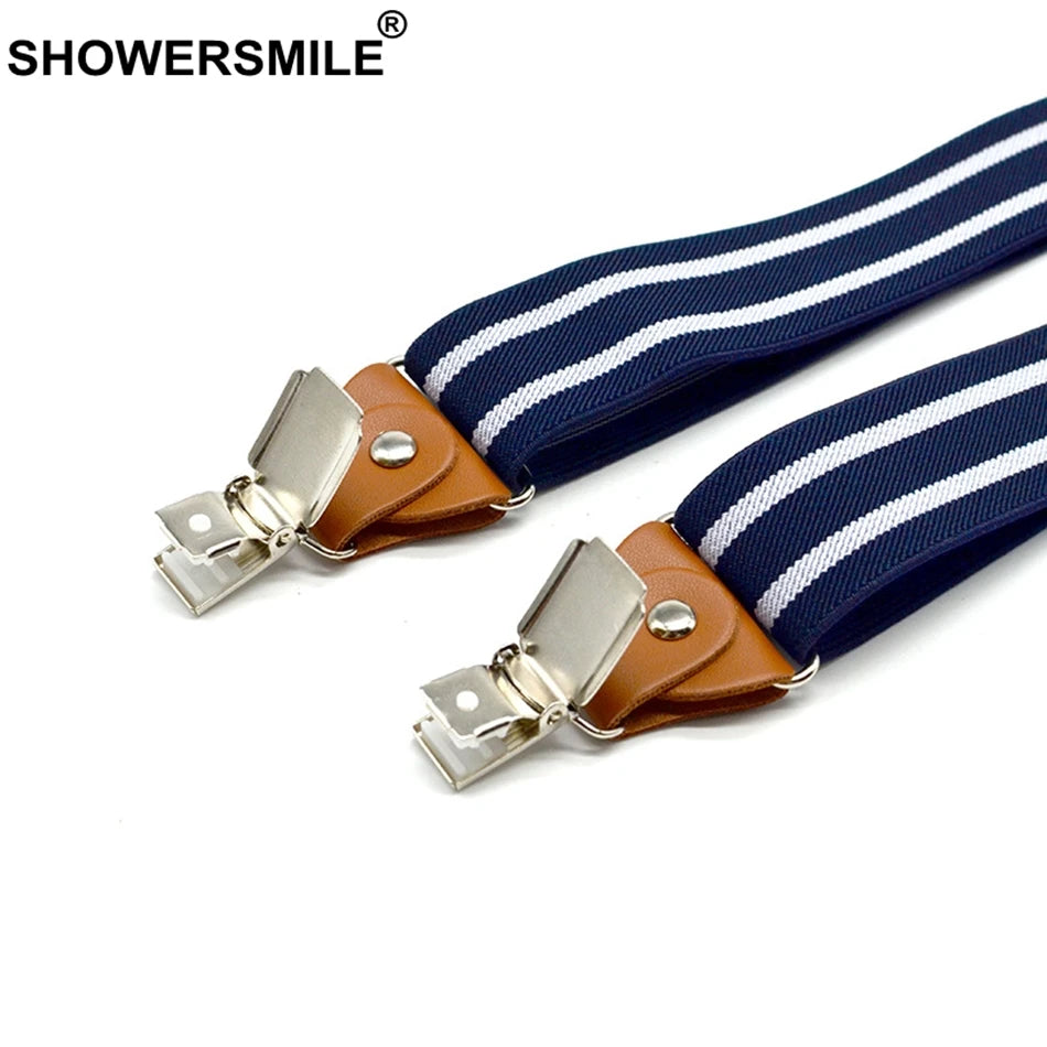 Suspenders Dress Belt Striped Navy Men Women Suspender Adult Braces Leather Adjustable 3 Clips Male Pants Straps Man 120cm*3.5cm