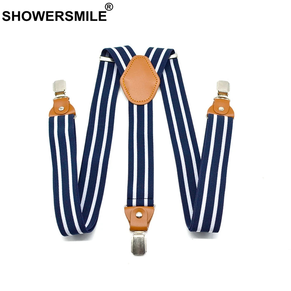 Suspenders Dress Belt Striped Navy Men Women Suspender Adult Braces Leather Adjustable 3 Clips Male Pants Straps Man 120cm*3.5cm