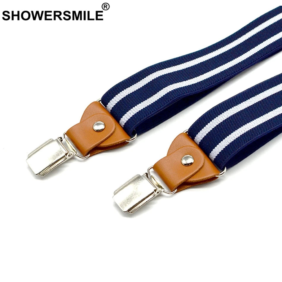Suspenders Dress Belt Striped Navy Men Women Suspender Adult Braces Leather Adjustable 3 Clips Male Pants Straps Man 120cm*3.5cm