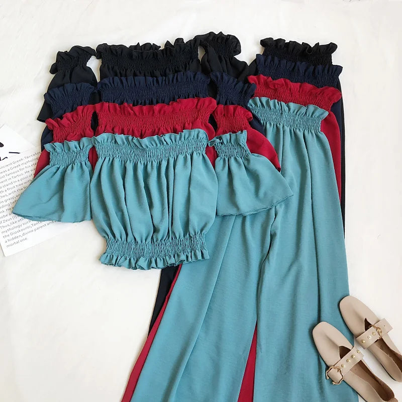 Conjunto Feminino de Verão | Blusa Casual Ombro a Ombro