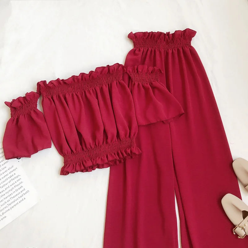 Conjunto Feminino de Verão | Blusa Casual Ombro a Ombro