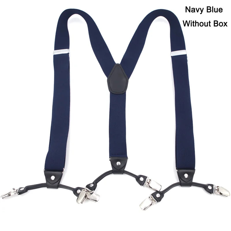Fashion Suspenders Black leather 6 Clips Braces Vintage Casual Suspensorio Tirante Trousers Strap bretele Father/Husband's Gift