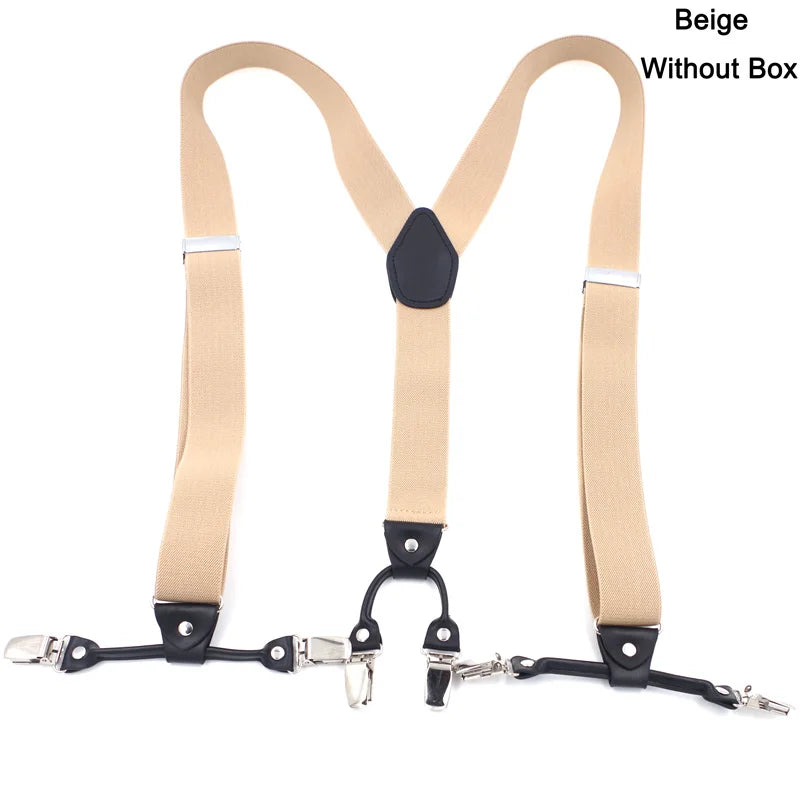 Fashion Suspenders Black leather 6 Clips Braces Vintage Casual Suspensorio Tirante Trousers Strap bretele Father/Husband's Gift