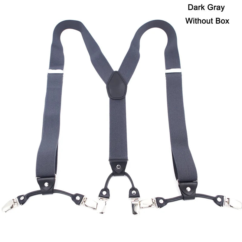 Fashion Suspenders Black leather 6 Clips Braces Vintage Casual Suspensorio Tirante Trousers Strap bretele Father/Husband's Gift