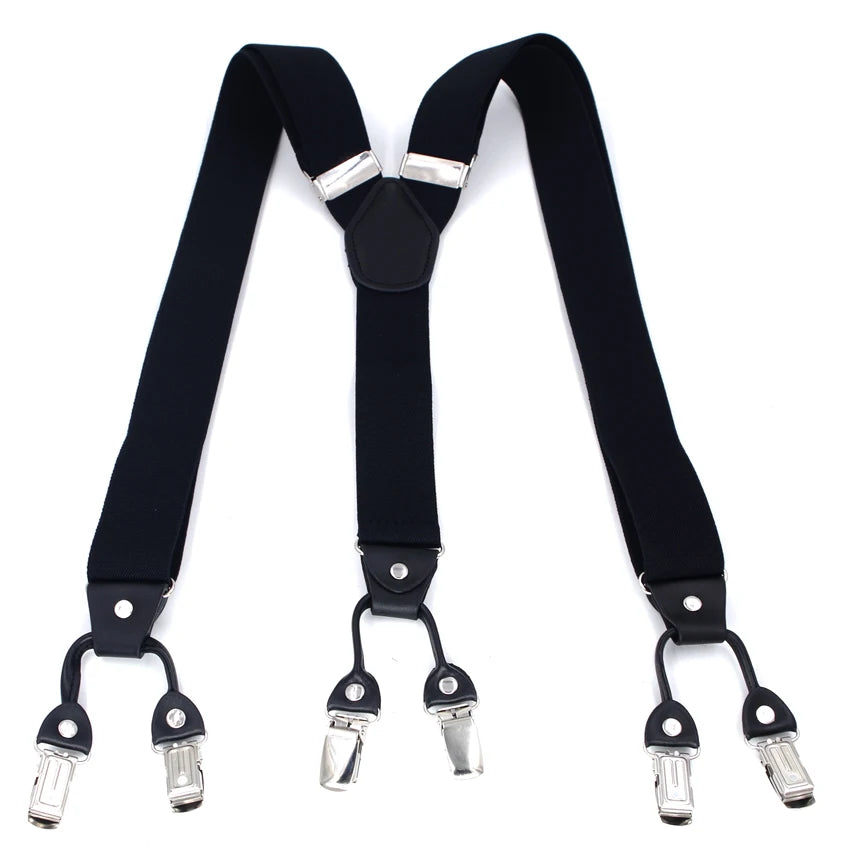 Fashion Suspenders Black leather 6 Clips Braces Vintage Casual Suspensorio Tirante Trousers Strap bretele Father/Husband's Gift