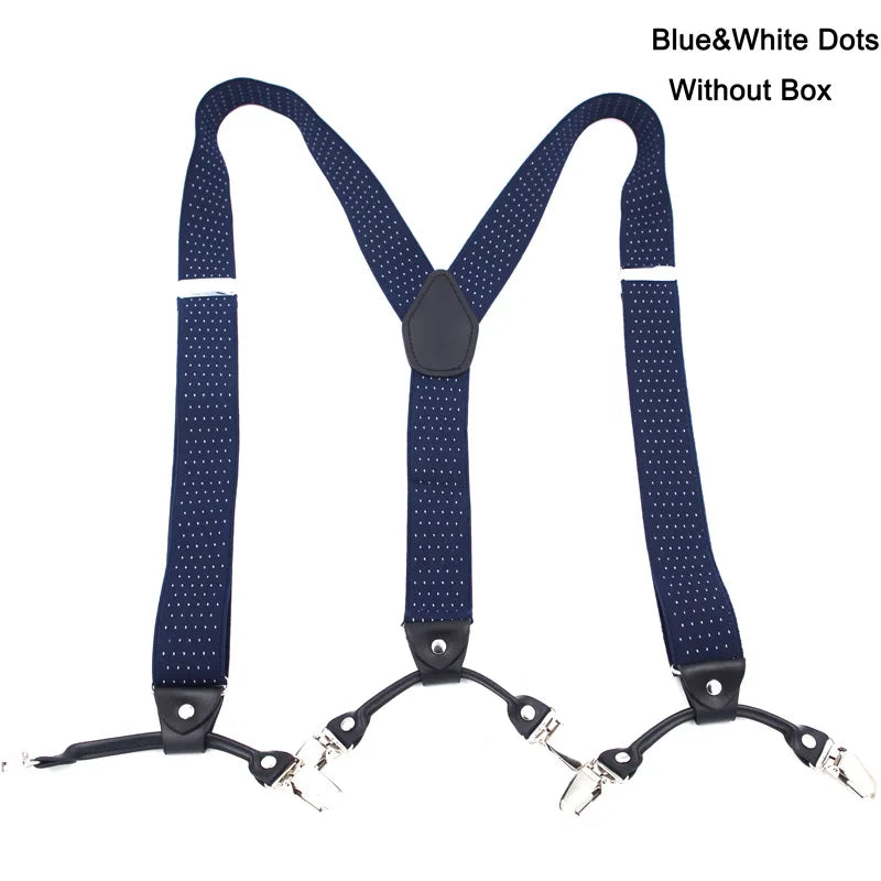 Fashion Suspenders Black leather 6 Clips Braces Vintage Casual Suspensorio Tirante Trousers Strap bretele Father/Husband's Gift