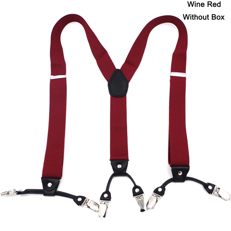 Fashion Suspenders Black leather 6 Clips Braces Vintage Casual Suspensorio Tirante Trousers Strap bretele Father/Husband's Gift