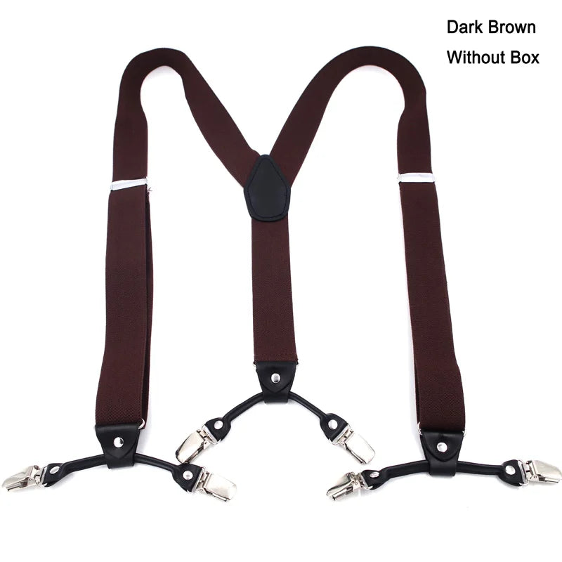 Fashion Suspenders Black leather 6 Clips Braces Vintage Casual Suspensorio Tirante Trousers Strap bretele Father/Husband's Gift