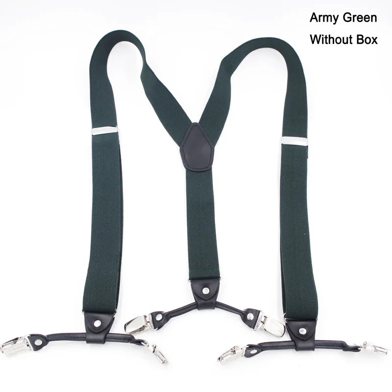 Fashion Suspenders Black leather 6 Clips Braces Vintage Casual Suspensorio Tirante Trousers Strap bretele Father/Husband's Gift