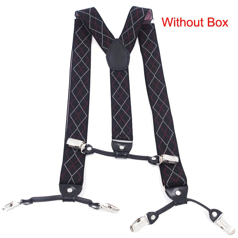 Fashion Suspenders Black leather 6 Clips Braces Vintage Casual Suspensorio Tirante Trousers Strap bretele Father/Husband's Gift