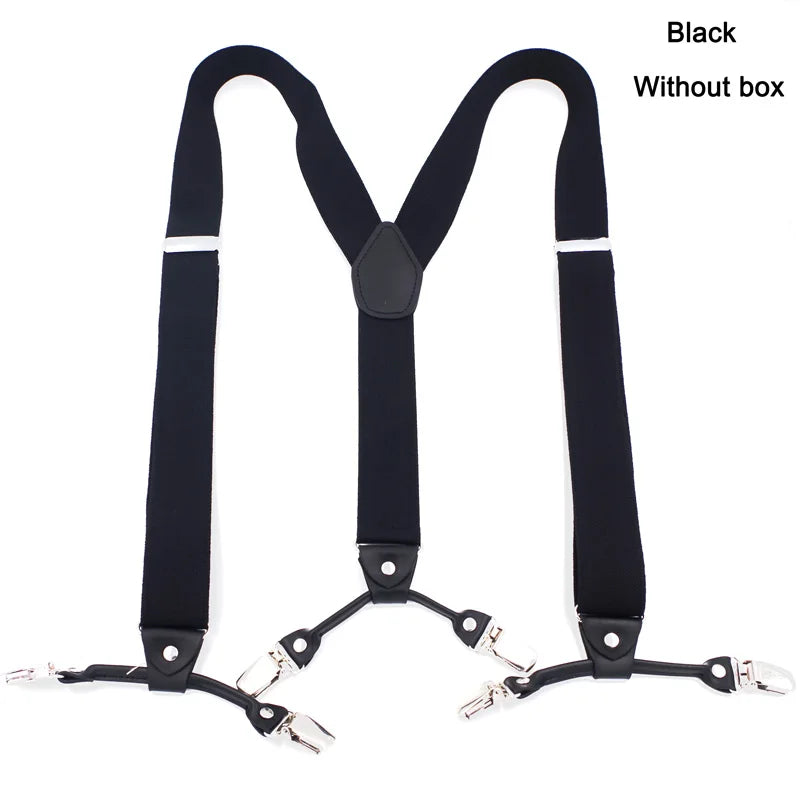 Fashion Suspenders Black leather 6 Clips Braces Vintage Casual Suspensorio Tirante Trousers Strap bretele Father/Husband's Gift