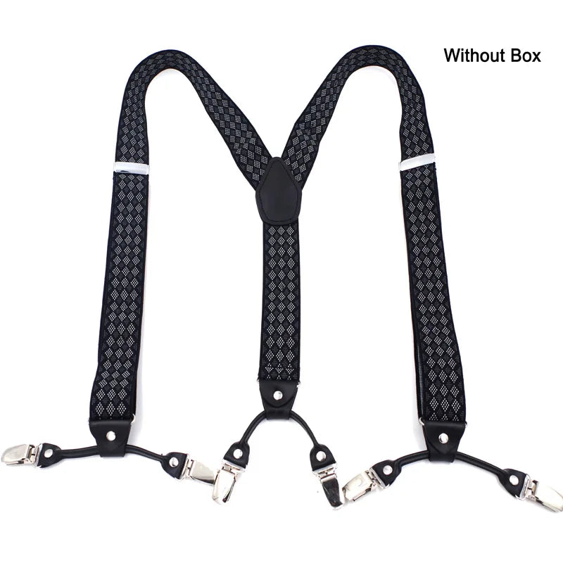 Fashion Suspenders Black leather 6 Clips Braces Vintage Casual Suspensorio Tirante Trousers Strap bretele Father/Husband's Gift