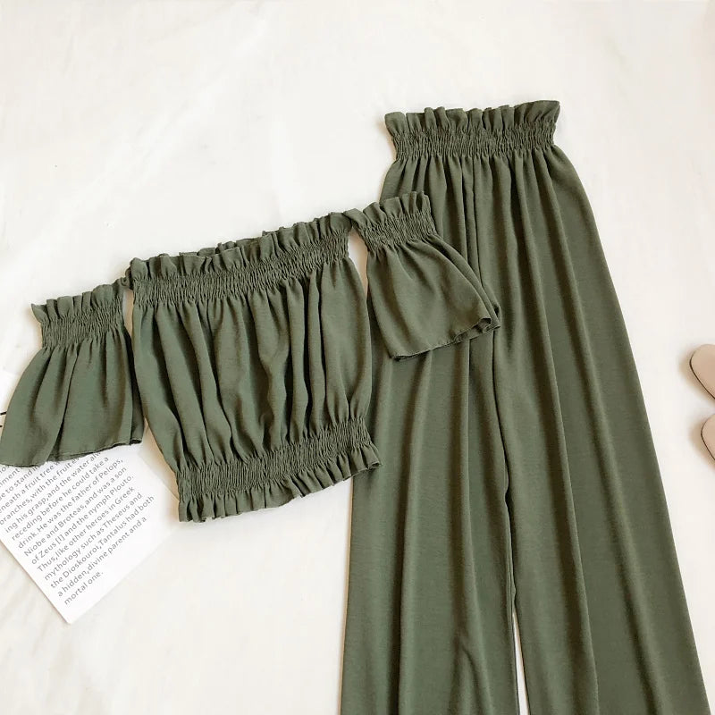 Conjunto Feminino de Verão | Blusa Casual Ombro a Ombro