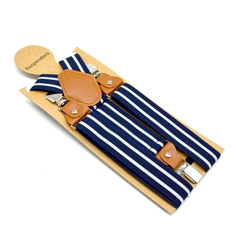 Suspenders Dress Belt Striped Navy Men Women Suspender Adult Braces Leather Adjustable 3 Clips Male Pants Straps Man 120cm*3.5cm