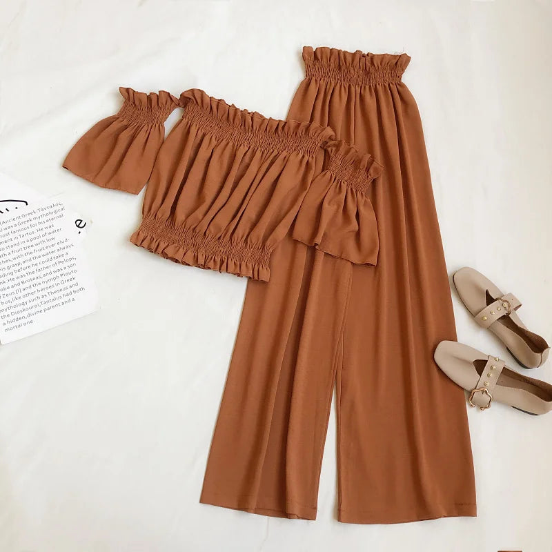 Conjunto Feminino de Verão | Blusa Casual Ombro a Ombro