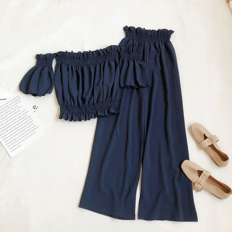 Conjunto Feminino de Verão | Blusa Casual Ombro a Ombro