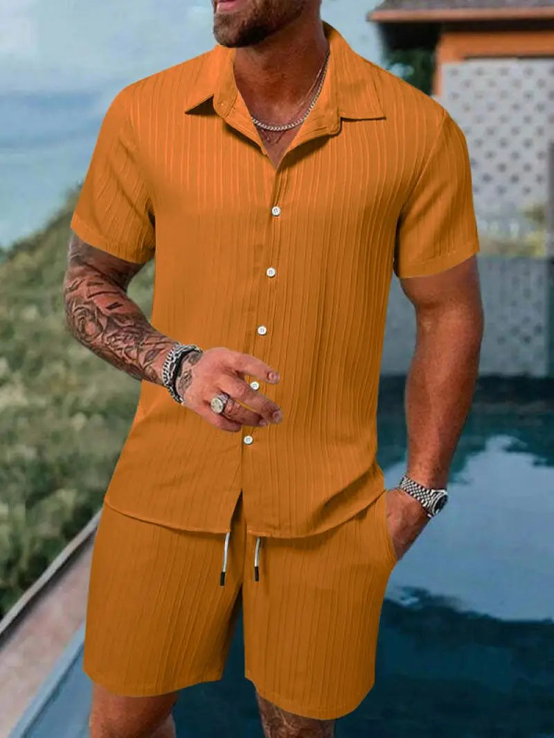 Terno de praia masculino listrado cor sólida