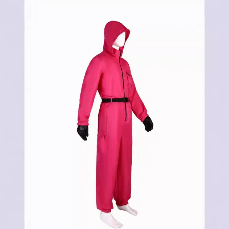 Macacão de jogo de lula vermelha, cosplay, festa, traje de treino, adereços, dramatização, traje clássico da TV coreana, conjunto de máscara completa