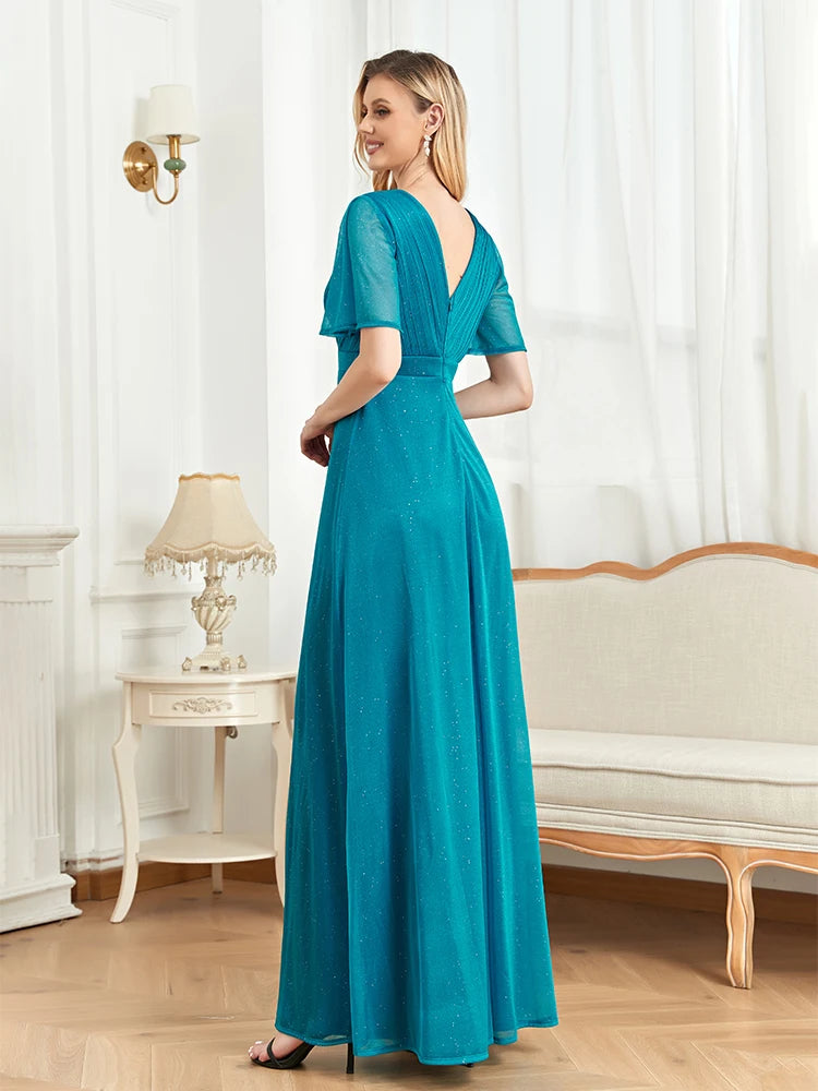 Vestido de noite longo com decote em V
