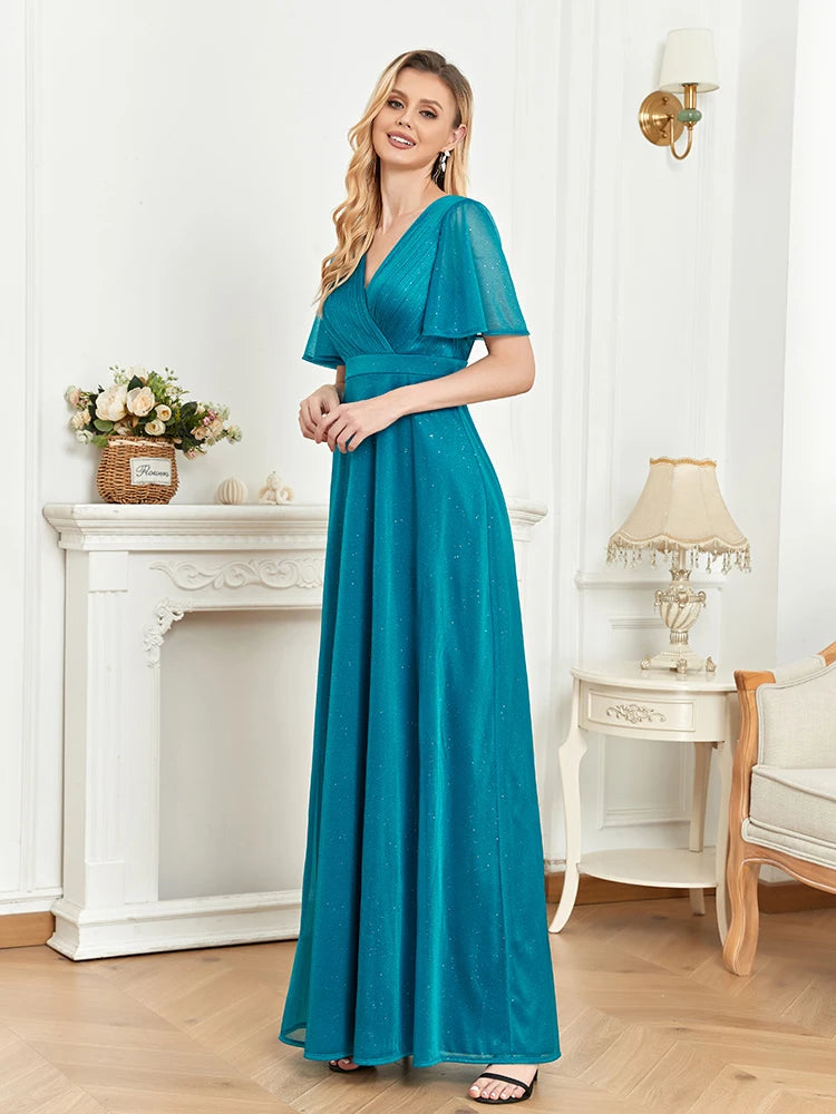 Vestido de noite longo com decote em V