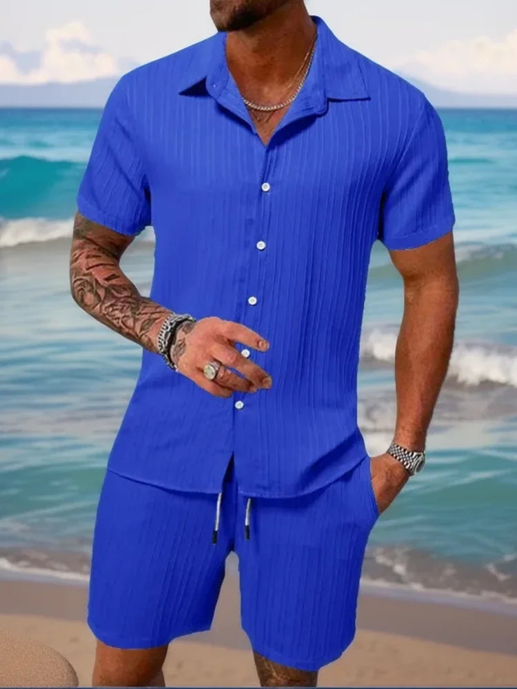 Terno de praia masculino listrado cor sólida