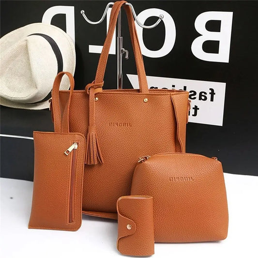 Conjunto Padrão Couro Bolsas de Ombro Bolsa Senhoras