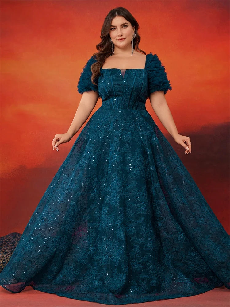 Lucyinlove Plus Size Azul Elegante Manga Curta