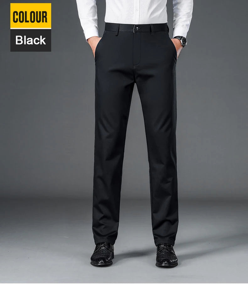 Male Smart Casual Pants Stretchy Sports Men's Fast Dry Trousers Spring Autumn Full Length Straight Office Black Navy Work Pants