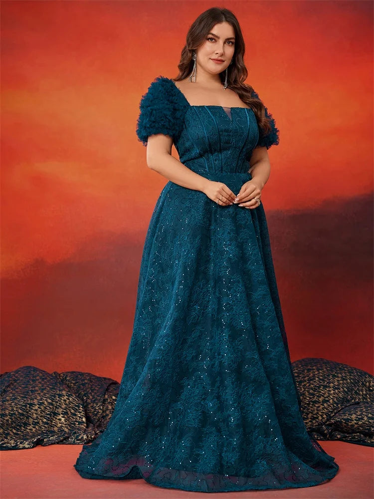 Lucyinlove Plus Size Azul Elegante Manga Curta
