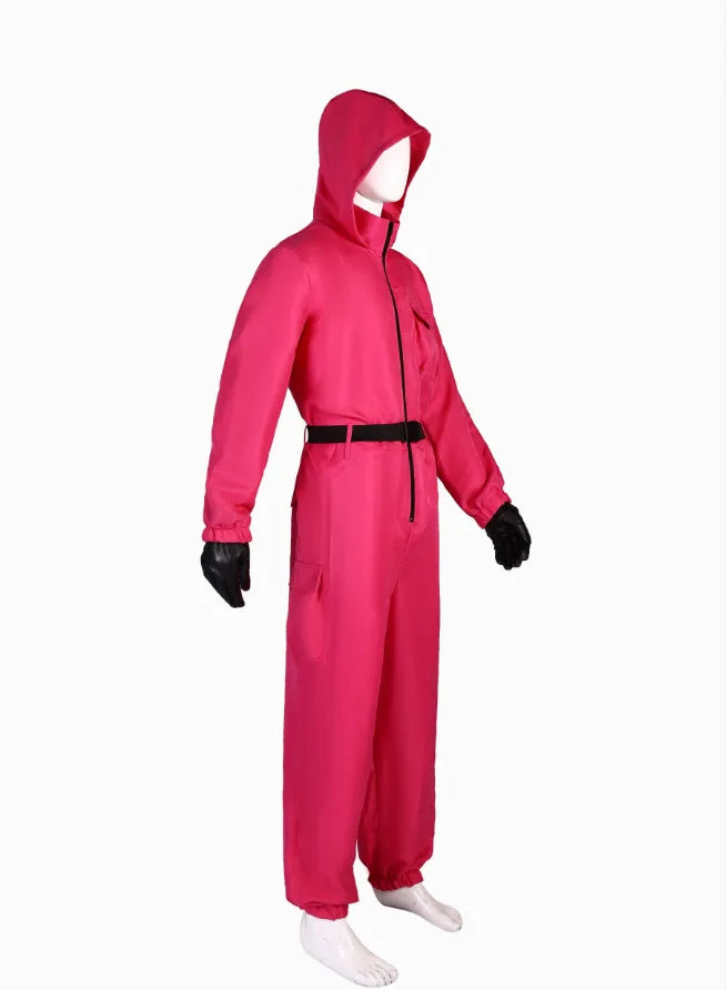 Macacão de jogo de lula vermelha, cosplay, festa, traje de treino, adereços, dramatização, traje clássico da TV coreana, conjunto de máscara completa