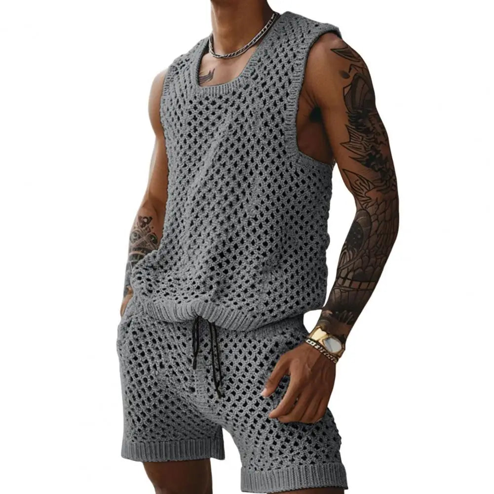 Conjunto de colete e shorts masculino casual sem mangas