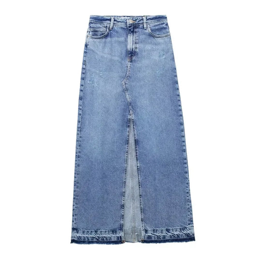 Nova saia jeans feminina de cintura alta