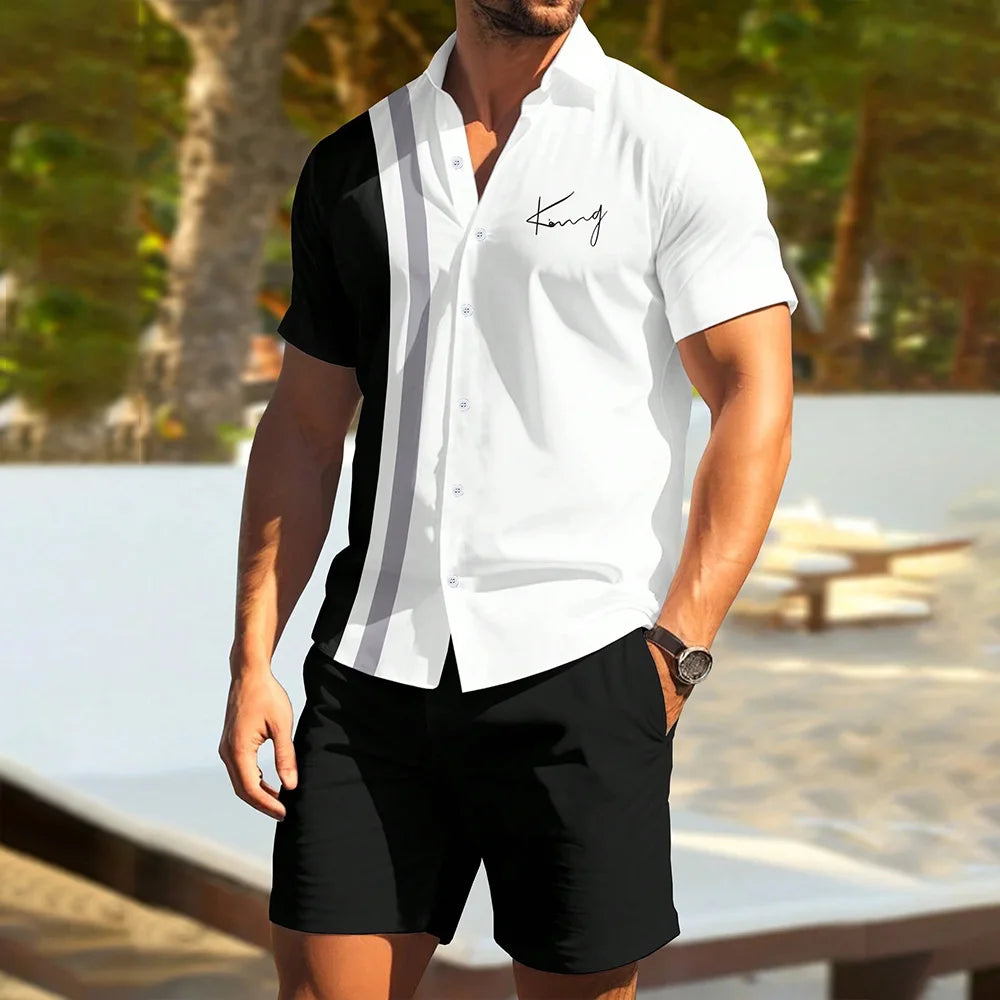 Conjunto de camisa e shorts estampados listrados