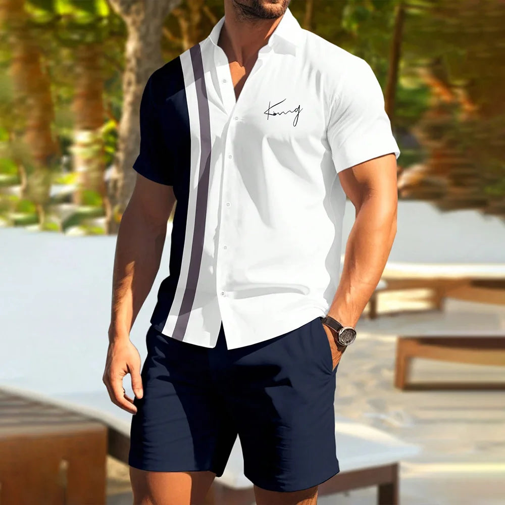 Conjunto de camisa e shorts estampados listrados