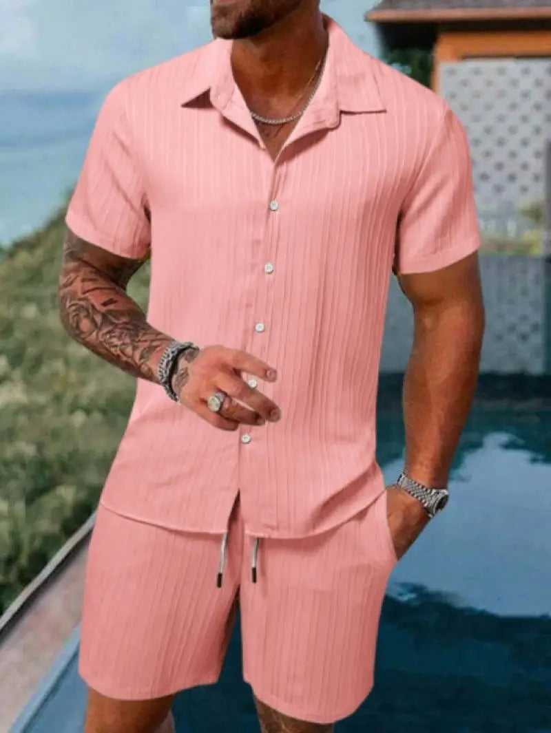 Terno de praia masculino listrado cor sólida
