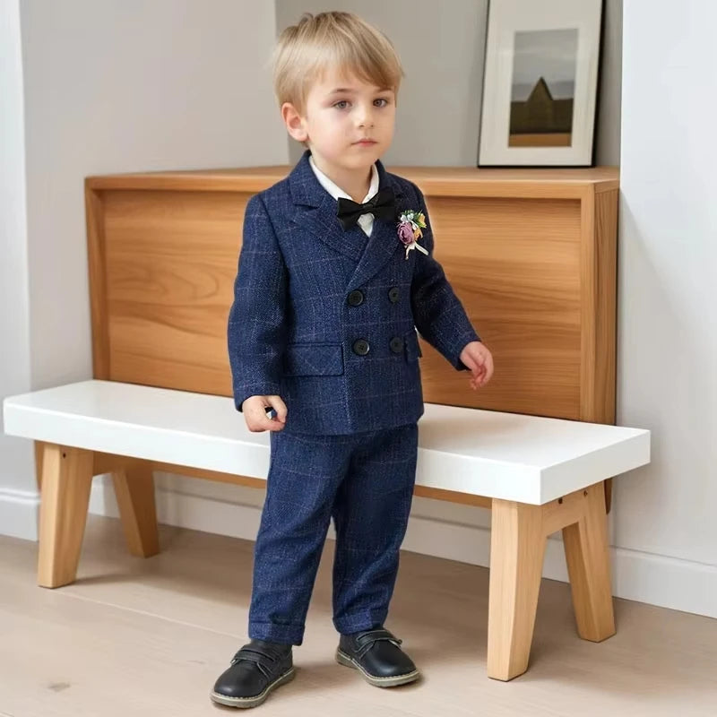Terno para meninos para casamentos outono cavalheiro xadrez aniversário blazer conjunto 2 a 12 anos