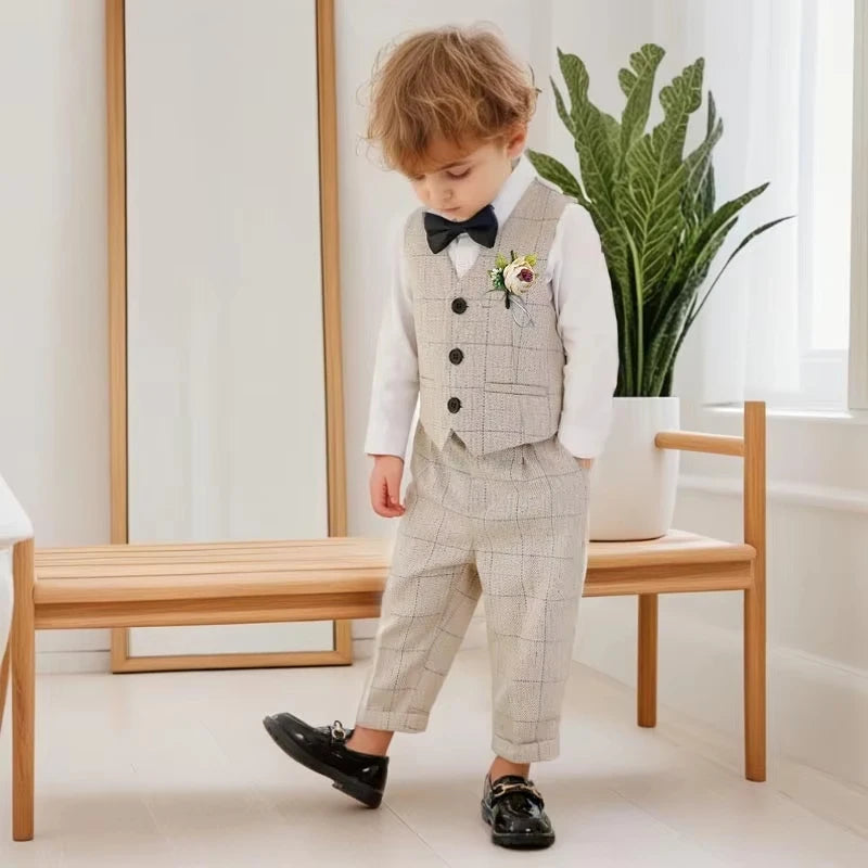 Terno para meninos para casamentos outono cavalheiro xadrez aniversário blazer conjunto 2 a 12 anos