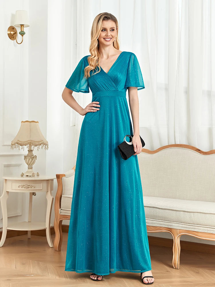 Vestido de noite longo com decote em V