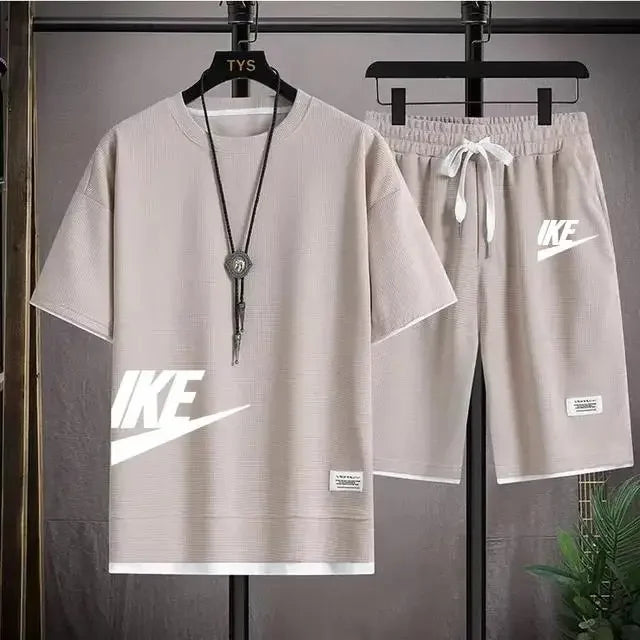 Verão moda masculina respirável basquete fitness lazer esportes terno manga