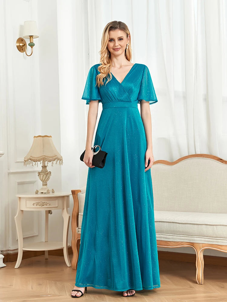 Vestido de noite longo com decote em V