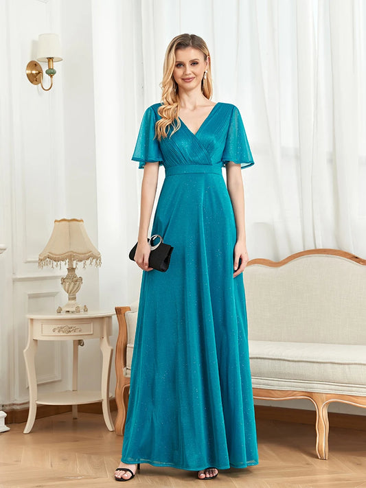 Vestido de noite longo com decote em V