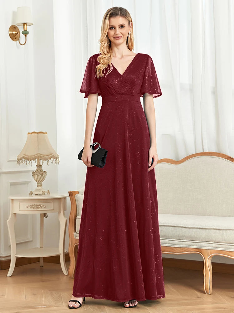 Vestido de noite longo com decote em V