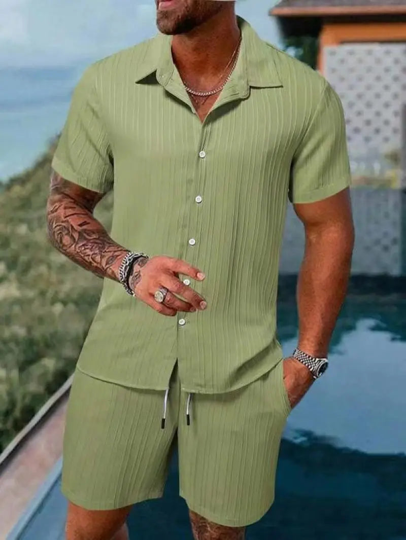 Terno de praia masculino listrado cor sólida