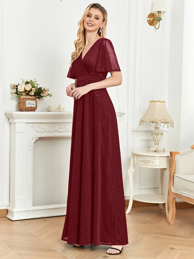 Vestido de noite longo com decote em V
