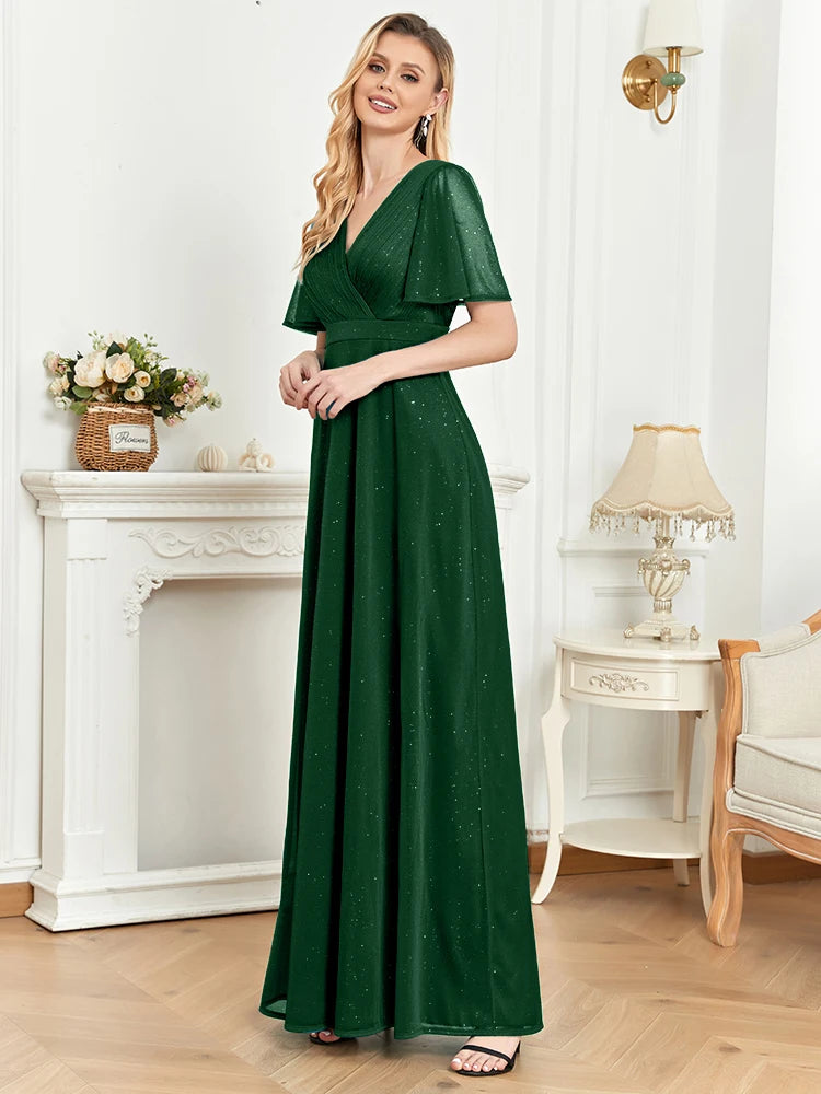 Vestido de noite longo com decote em V